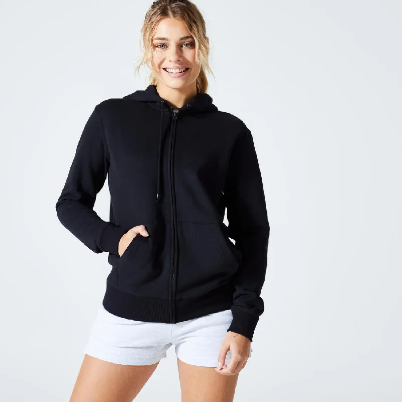 Women's Zip-Up Fitness Sweatshirt 500 Essentials Hoodie Jacket Zipper Layering