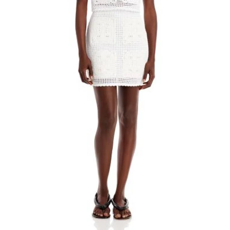 AQUA Ladies White Crochet Mini Skirt, Fully Lined tulle skirt dreamy