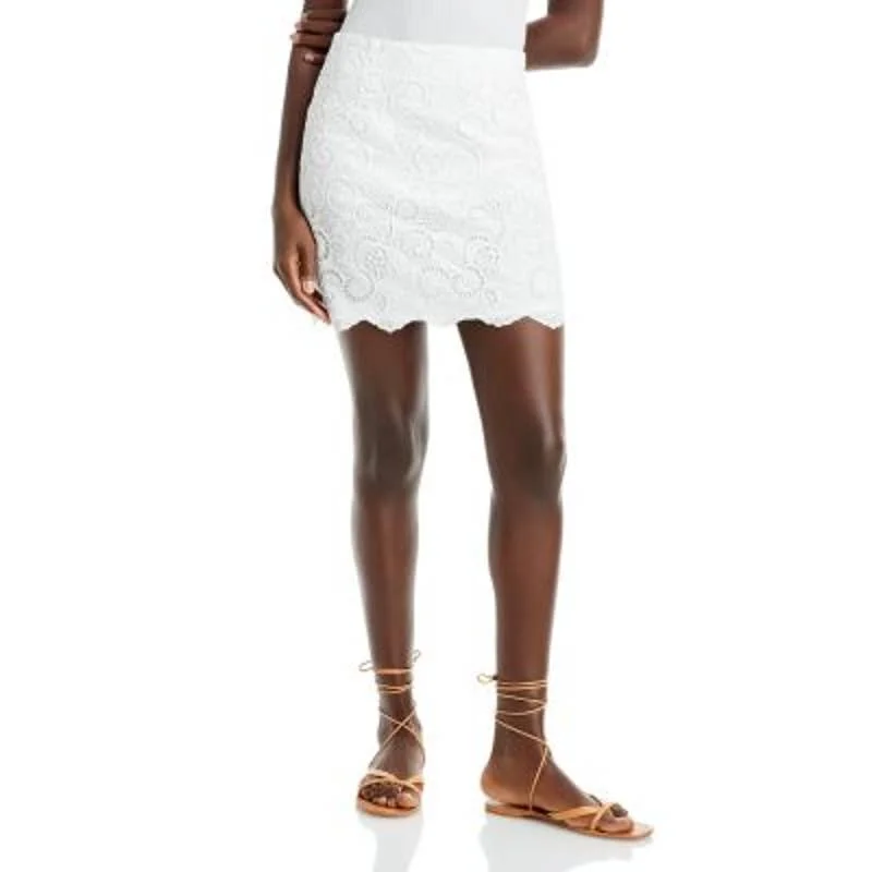 AQUA Ladies White Paisley Eyelet Lace Mini Skirt modal blend skirt