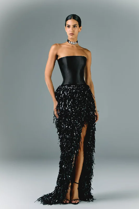 Mikado corset with fringes skirt cashmere skirt fine