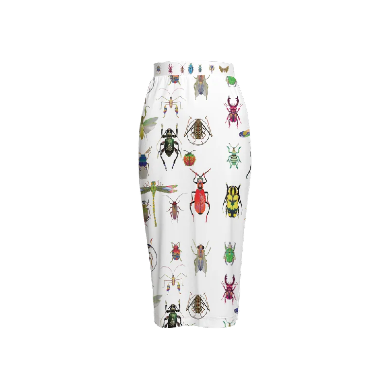 Shoosty® Bugs White Women’s Back Split Pencil Skirt spandex blend skirt