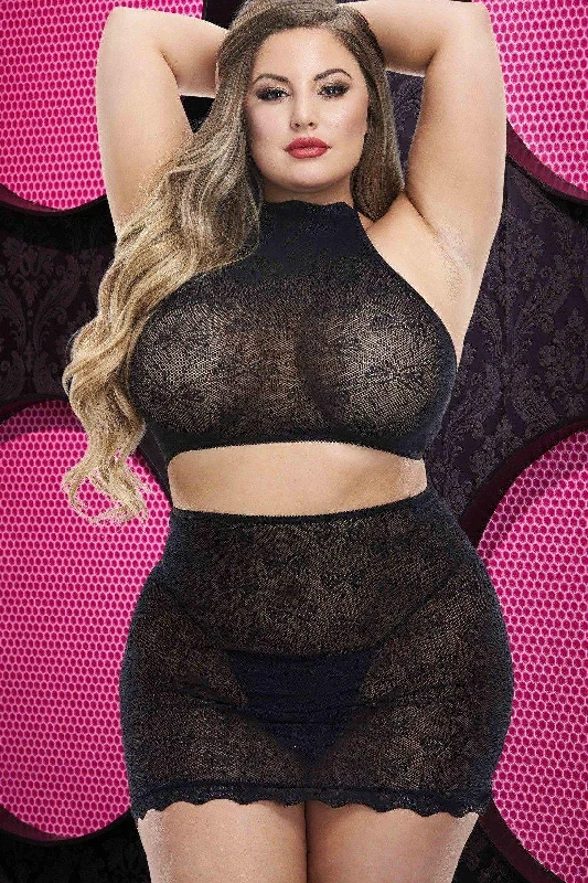 Plus Size Crop Top and Skirt Set lace skirt romantic