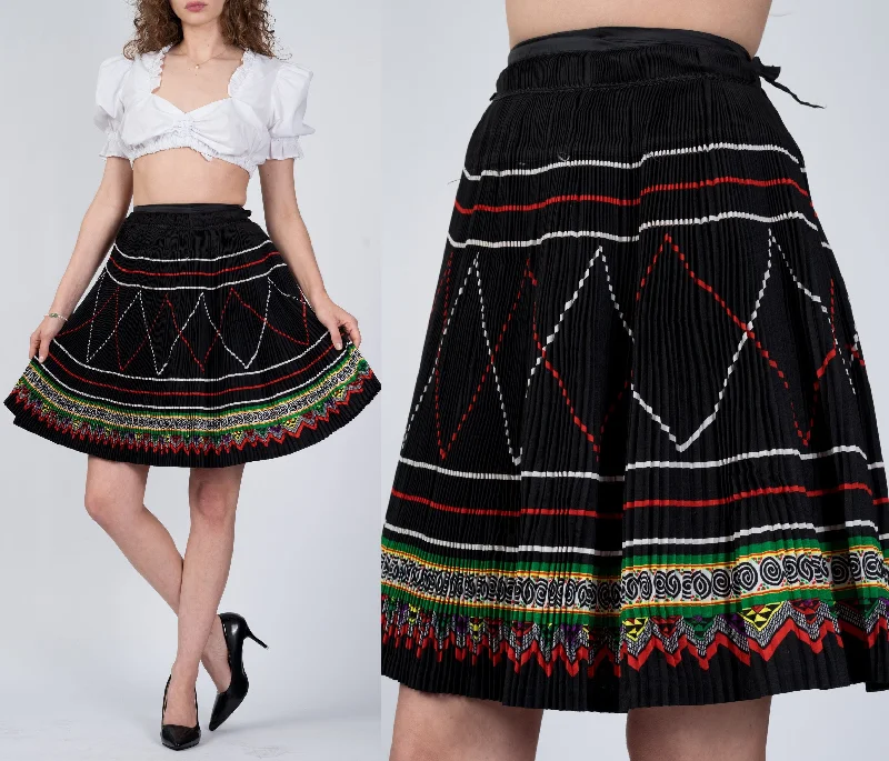 70s Boho Accordion Pleat Wrap Skirt - Extra Small to Small denim skirt trendy