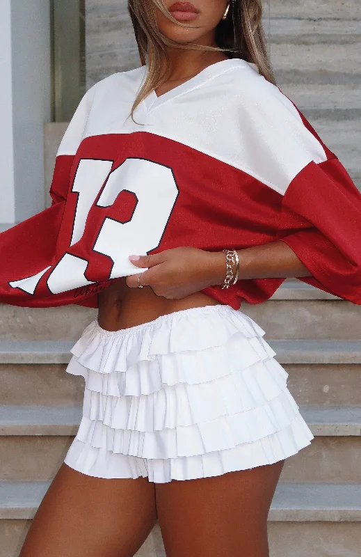 Adorable Thing Frill Skort White button skirt front