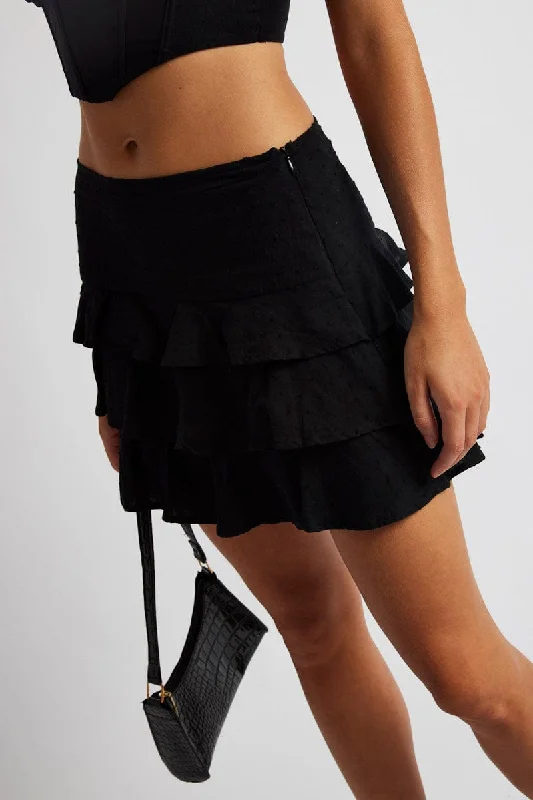 Black Mini Skirt Frilled chiffon skirt floaty