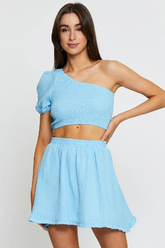 Blue Skater Mini Skirt belted skirt waist