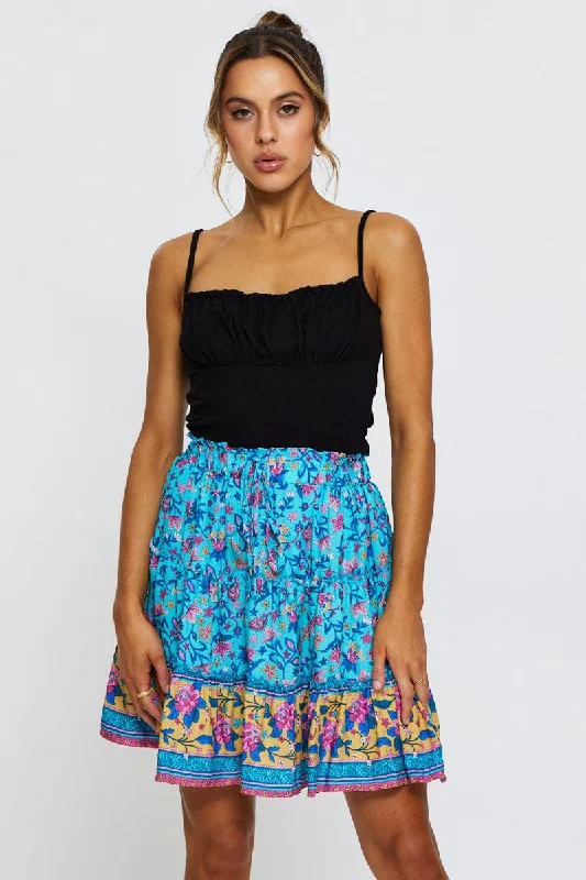 Boho Print Skater Mini Skirt athletic skirt fit