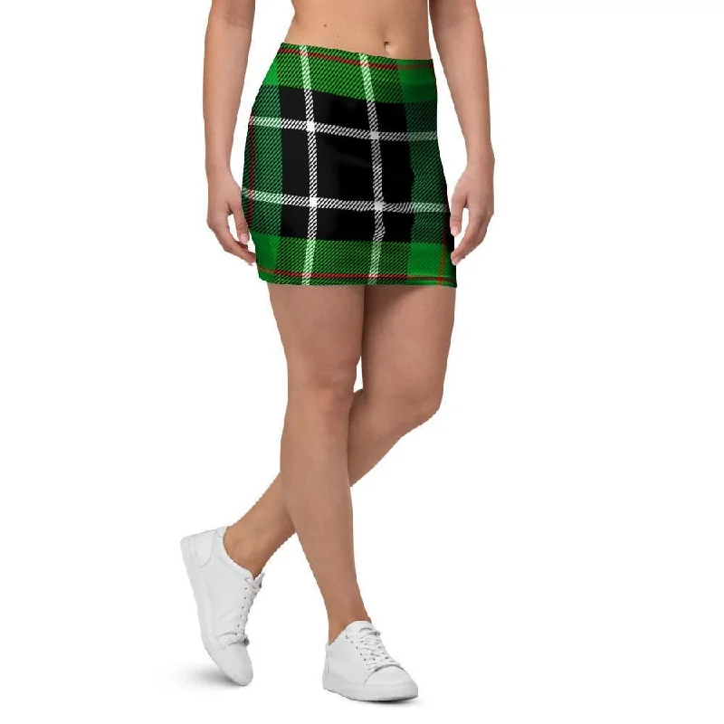 Christmas Tartan Green Plaid Scottish Mini Skirt silk skirt smooth