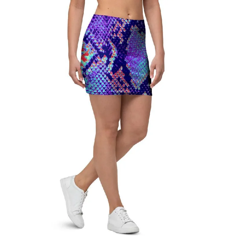 Colorful Snakeskin Print Mini Skirt corduroy skirt cozy