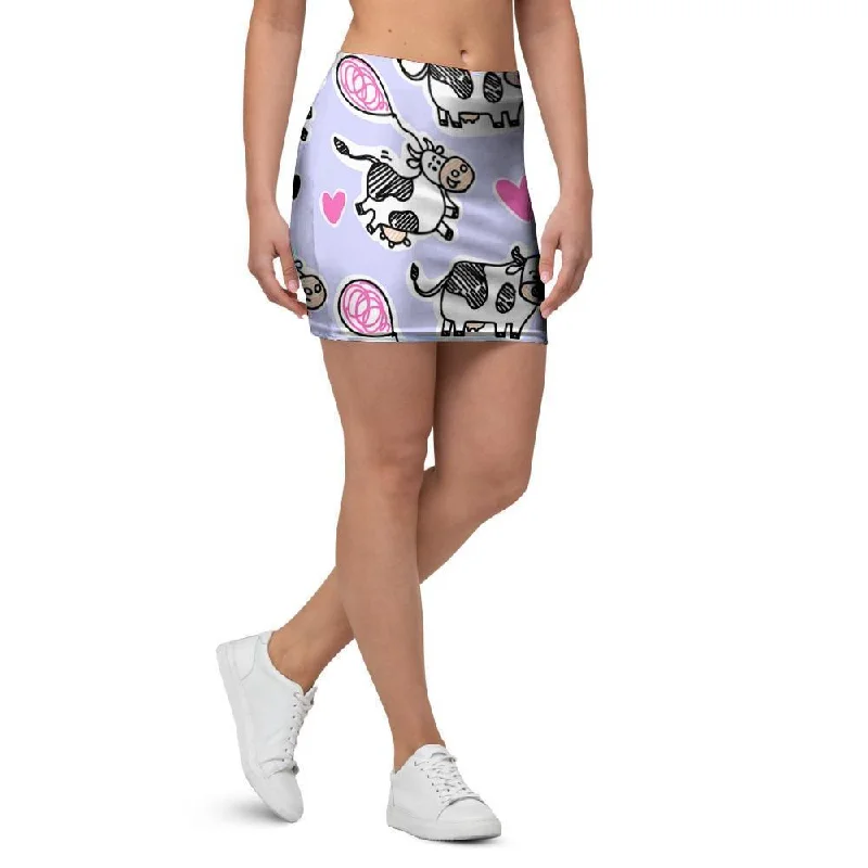 Cow Doodle Print Mini Skirt corduroy skirt cozy