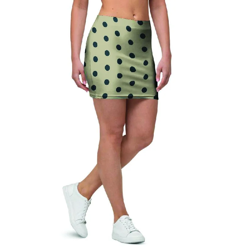 Cream And Black Polka Dot Print Mini Skirt cotton skirt soft