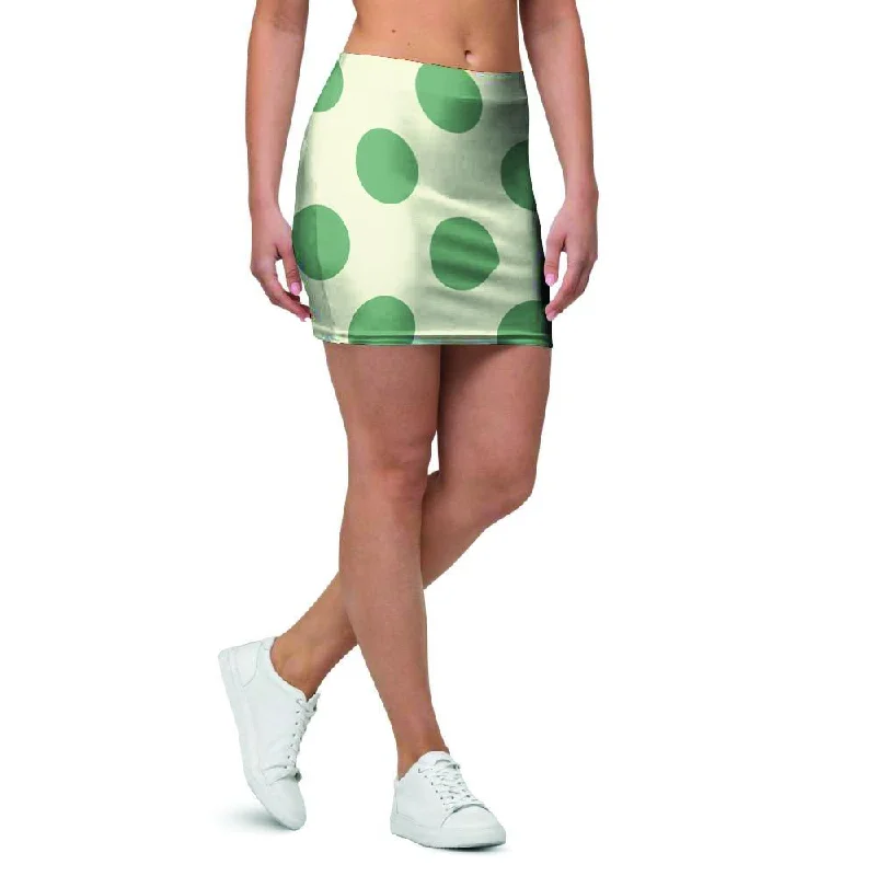 Cream And Emerald Polka Dot Mini Skirt leather skirt sleek