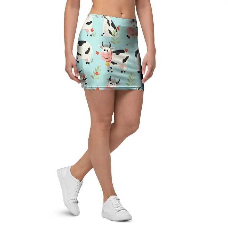 Cute Cow Print Mini Skirt chiffon skirt flowing