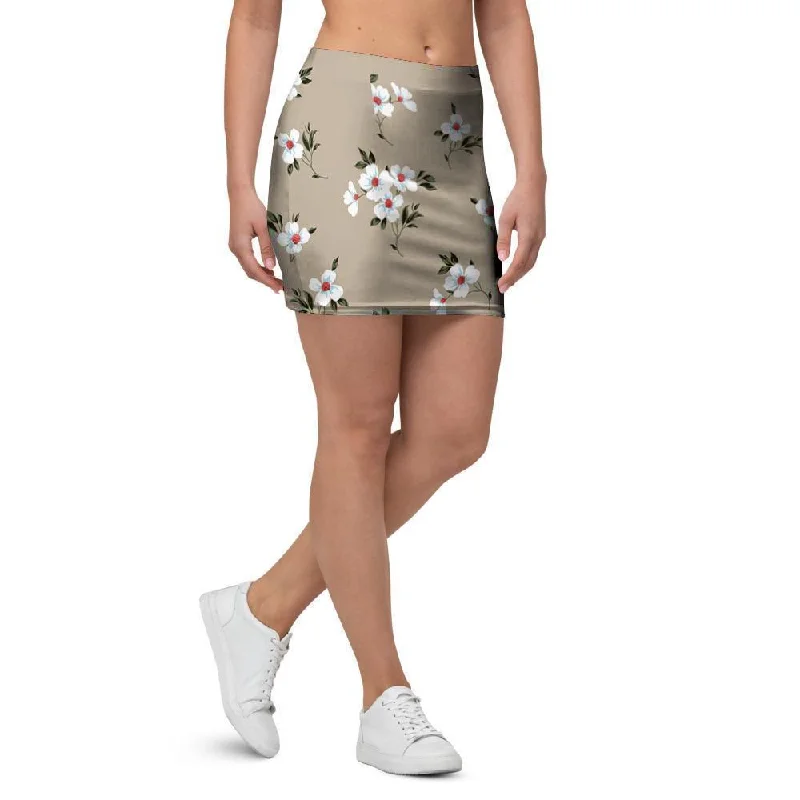 Cute Floral Flower Print Mini Skirt linen skirt light