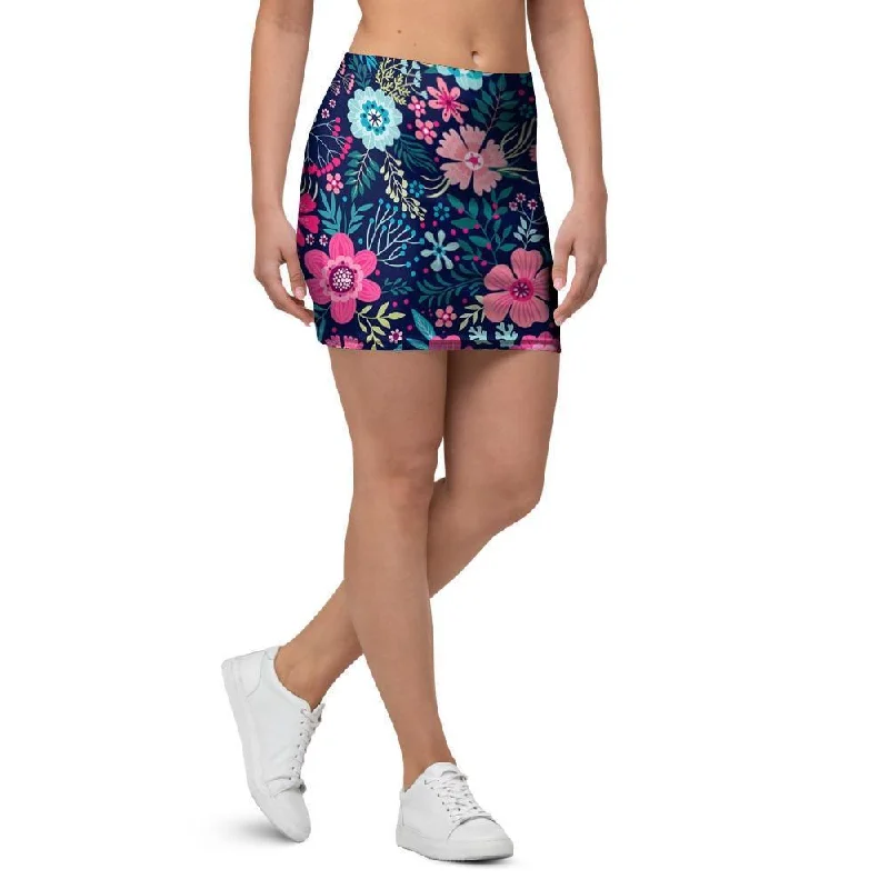 Cute Flower Floral Print Mini Skirt velvet skirt plush