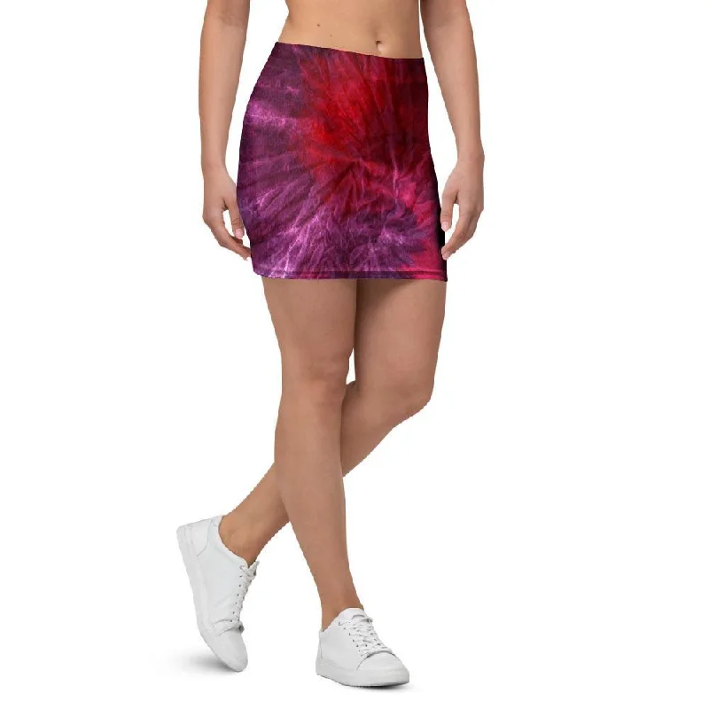 Dark Red Tie Dye Mini Skirt leather skirt bold