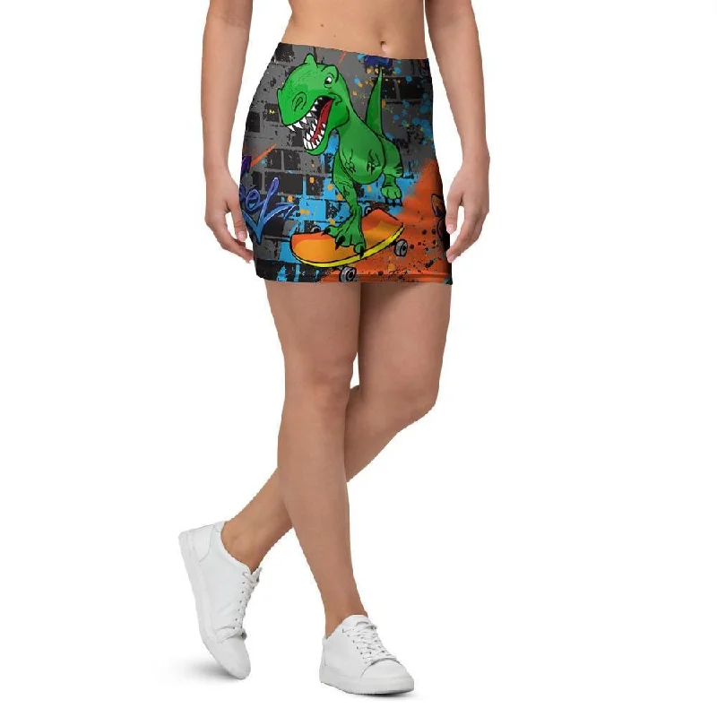 Dinosaur T-rex Graffiti Print Mini Skirt leather skirt modern