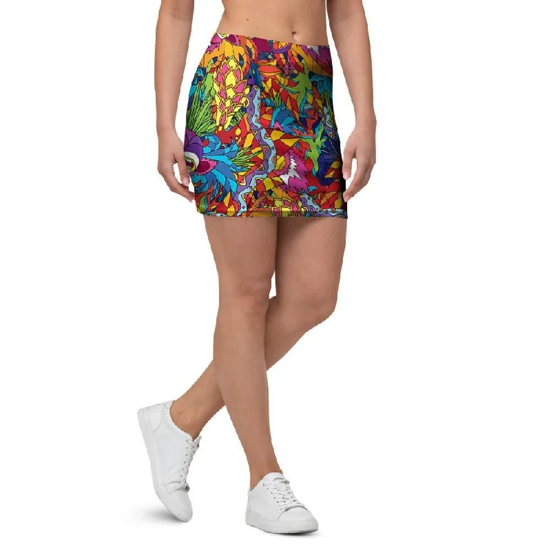 Monkey Trippy Psychedelic Mini Skirt chiffon skirt airy