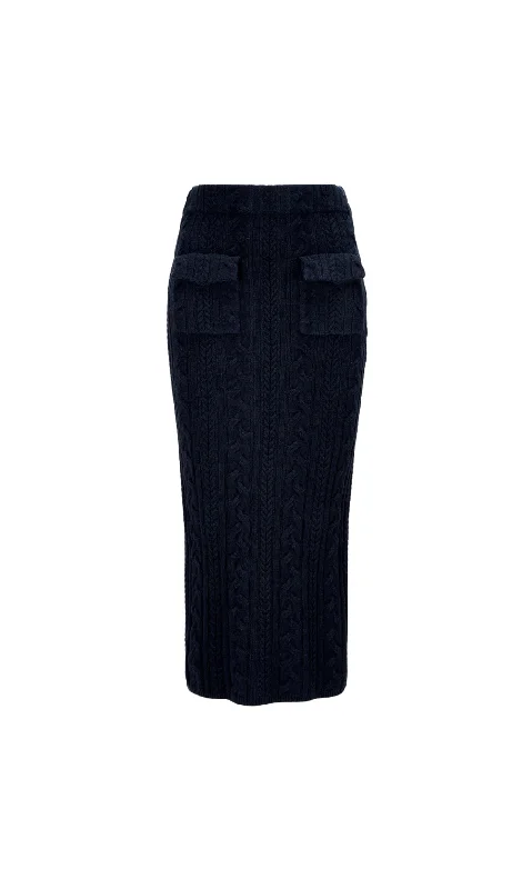 NAVY MIDI KNIT SKIRT modal blend skirt