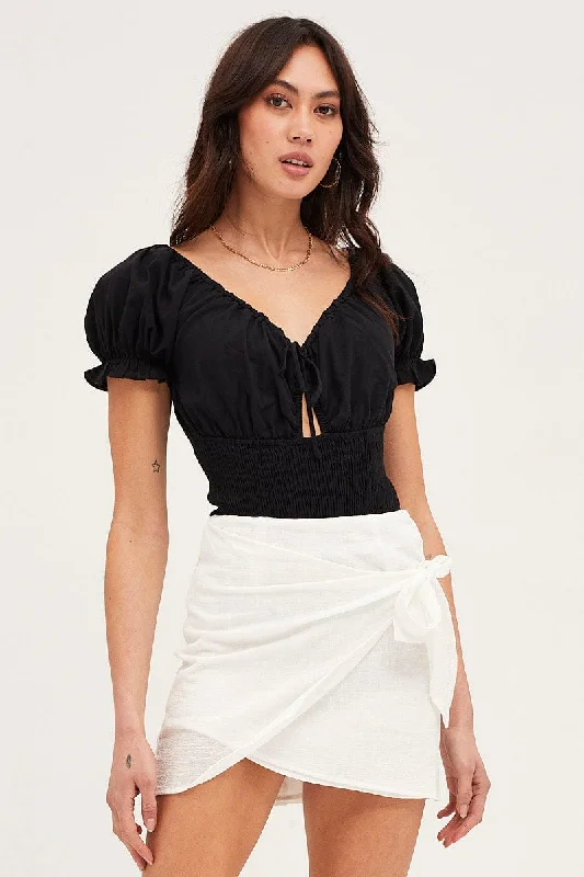 White Front Tie Wrap Mini Skirt chiffon skirt airy