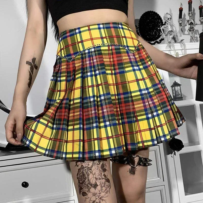 Women's Grunge Double Color Plaid Pleated Skirt cashmere skirt soft