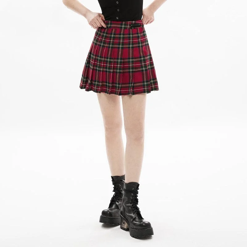 Women's Grunge JK Red Plaid Pleated Skirt linen skirt relaxed