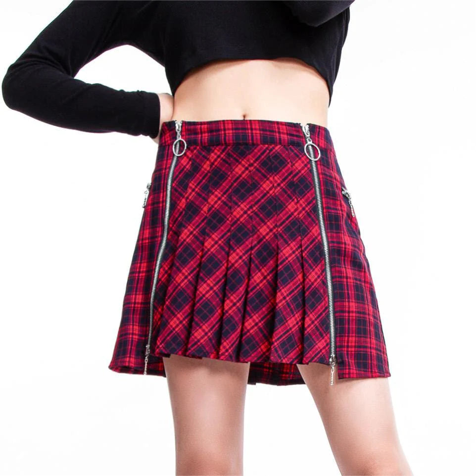 Women's Grunge Plaid Pleated Skirt silk skirt lustrous