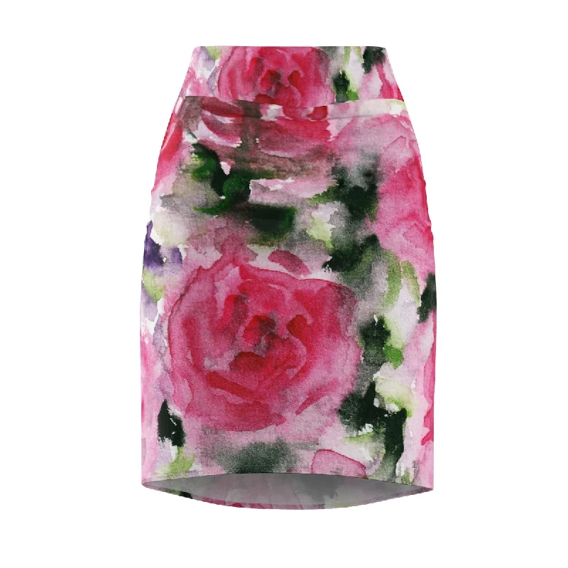 Rose Floral Pencil Skirt, Best Pink Rose Women's Designer Pencil Skirt - Made in USA (Size XS-2XL) tulle skirt dreamy