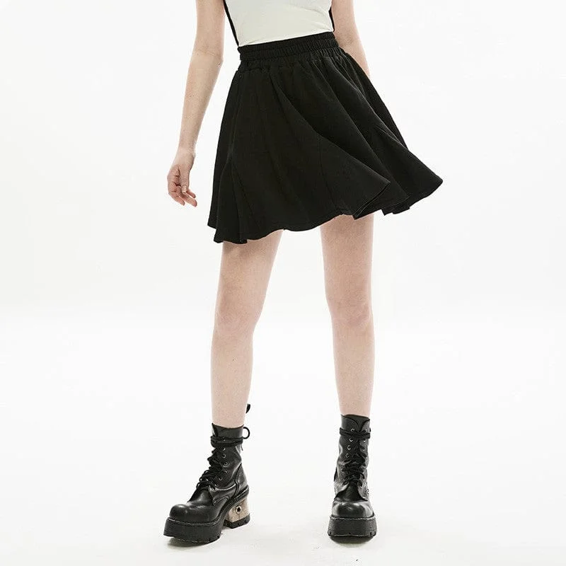 Women's Punk A-line Pleated Skirt Black leather skirt refined