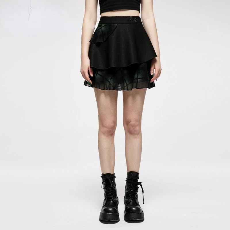 Women's Punk Double-layer A-line Skirt flowy skirt hem