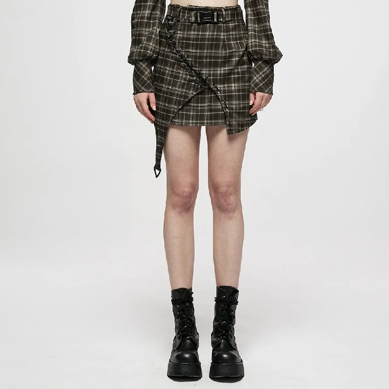 Women's Punk Lacing-up Jacquard Short Skirt With Belt cashmere skirt soft