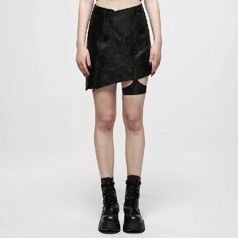 Women's Punk Side Zip Jacquard Short Skirt with Garter elastic waist skirt