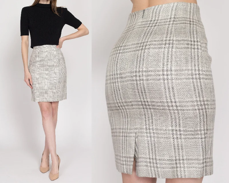 XS 90s Grey Plaid Woven Mini Pencil Skirt 24" cashmere skirt soft